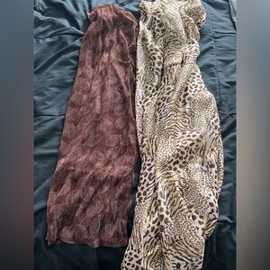 Animal Print and Brown Leaf Patterned Scarves